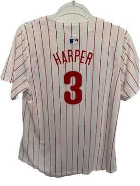 Nike Philadelphia Phillies Bryce Harper home white pinstripe jersey Women  L New